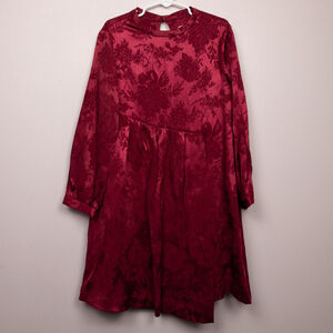 Zara Girls burgundy floral long sleeve satin dress-8